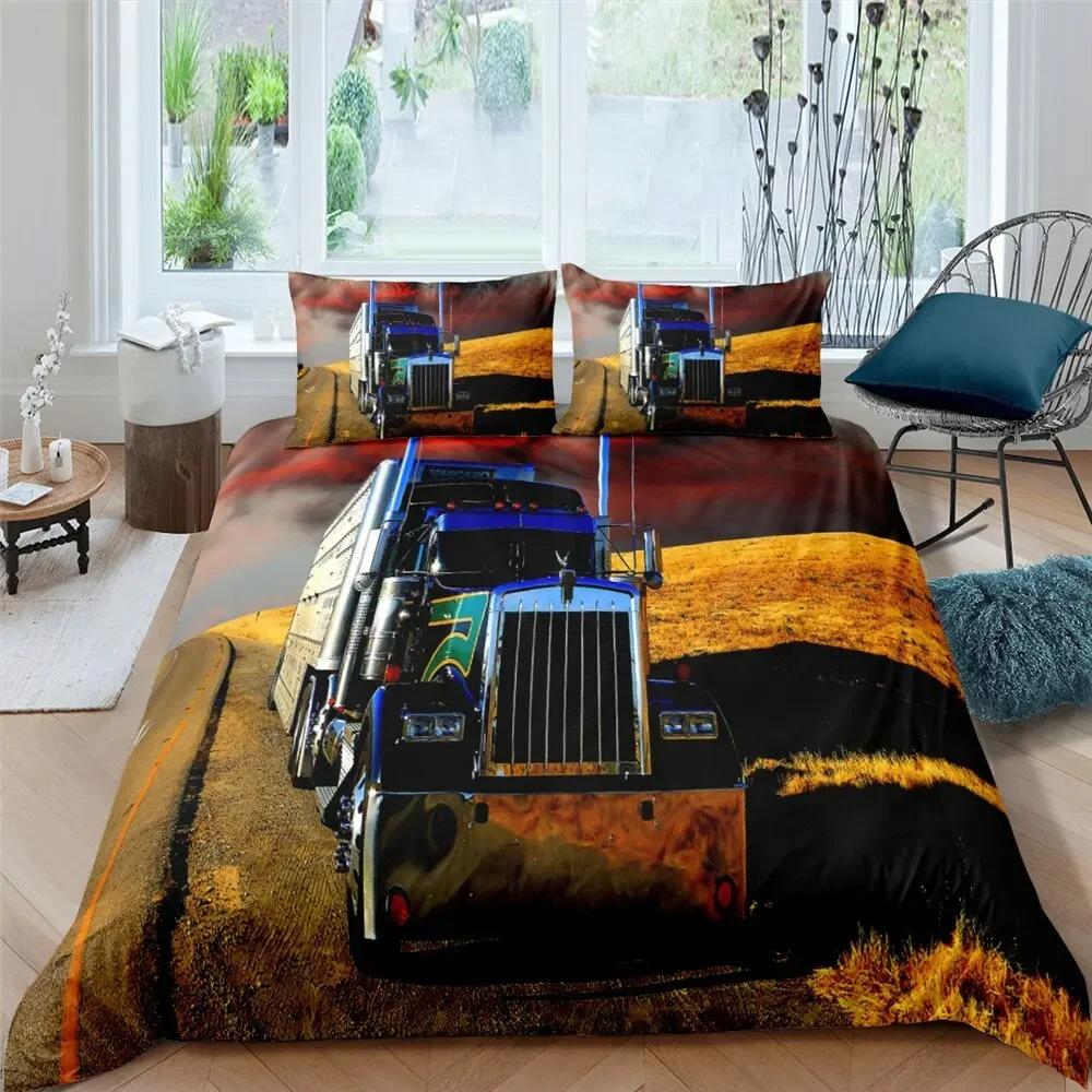 Retro Tractor King Queen Duvet Cover Automotive Bedding Set Engineering Vehicle Quilt Cover Farm Tool Cart 3D Polyester Quilt Cover