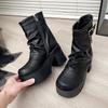 9CM Mid-Calf  High Platform Chunky Heels Trend Punk Gothic New Rock Leather Fashion Women's Boots Motorcycle Footwear Size 42