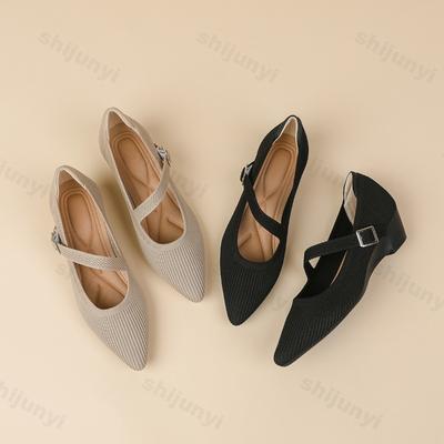 Summer Autumn Women Mary Jane Shoes 2026 New Pointed Toe Comfort Pumps Breathable Knit Wedges Women Casual Shoes Zapatos Mujer