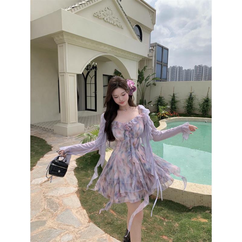 2025 Spring/Summer Plus Size Floral Chiffon Camisole Dress for Women