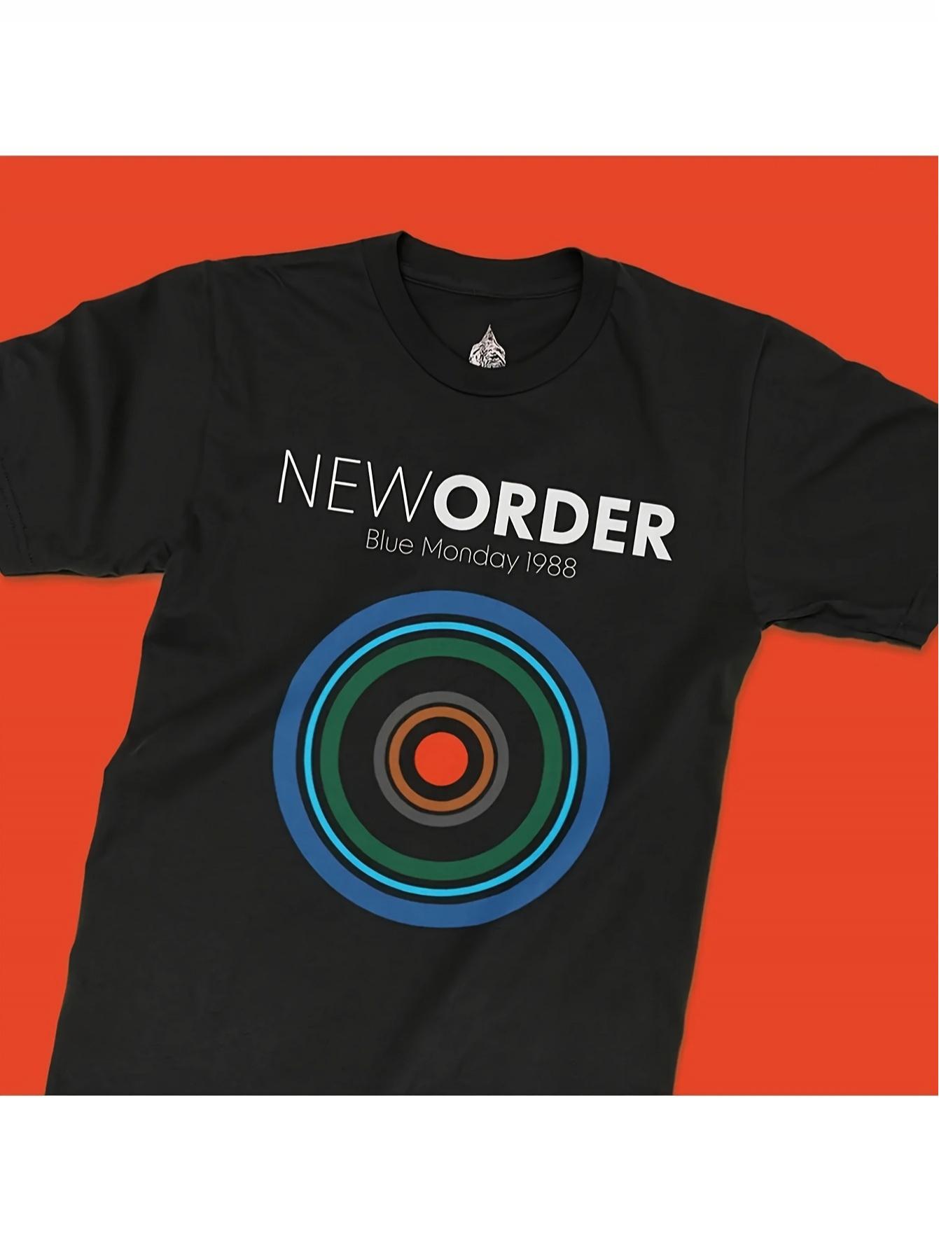 

Men s New Order Monday 1988 Graphic T-Shirt- band T-shirt with eye-catching NEW ORDER lettering- Short-sleeved music-themed T-shirt S