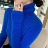 Women's High-Neck Slim-Fit Knit Sweater - Solid Color, Tight-Fitting, Versatile for Autumn/Winter.