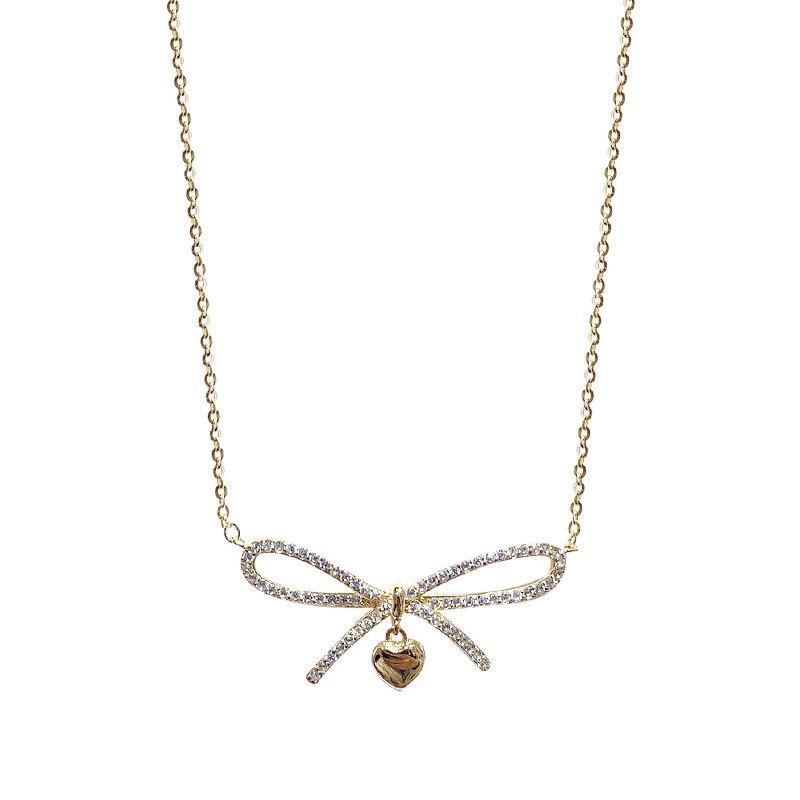 Xiaoxiangjia Man Diamond Bow Necklace Women's Niche Clavicle Chain Trendy Smiling Necklace