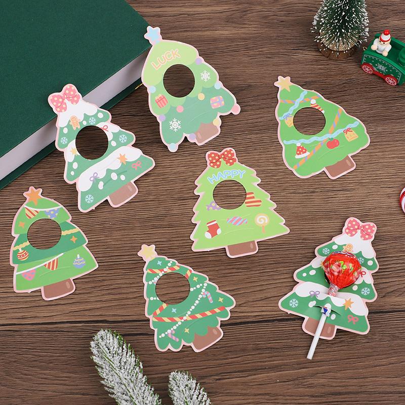 30pcs Christmas Tree Lollipop Cards Multi Type Tree Candy Holder For Navidad Party Sweets Packagings Supplies Kids DIY Gifts