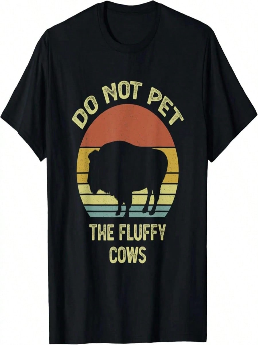 Do Not Pet The Fluffy Cows Funny Retro Vintage Buffalo T-Shirt S разноцветный