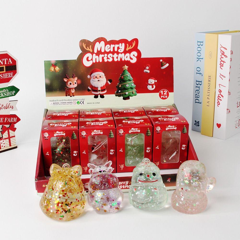 Multicolor Glitter Stress Relief Toy TPR Christmas Squishy Ornament Christmas Celebration