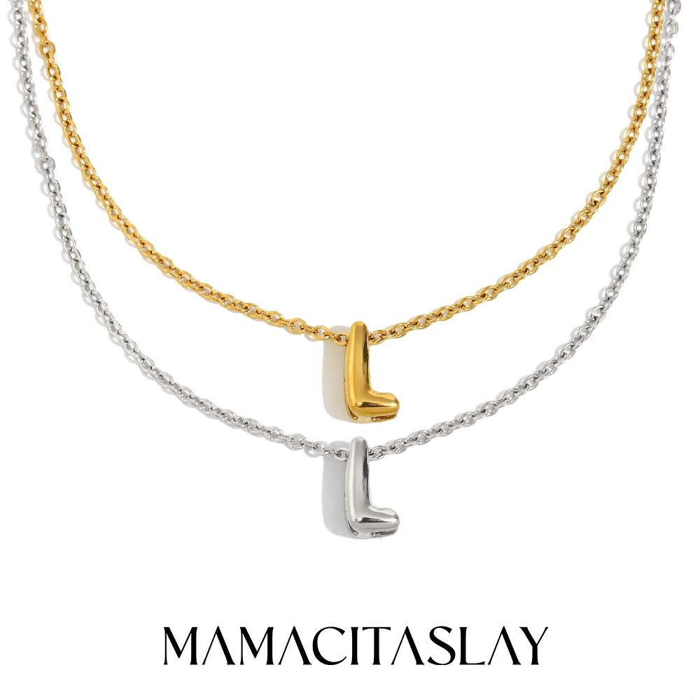 MamacitaSlay 316L Stainless Steel Letter Pendant Necklace Waterproof 18K Gold Plated Neck Jewelry Women's Minimalist Necklace