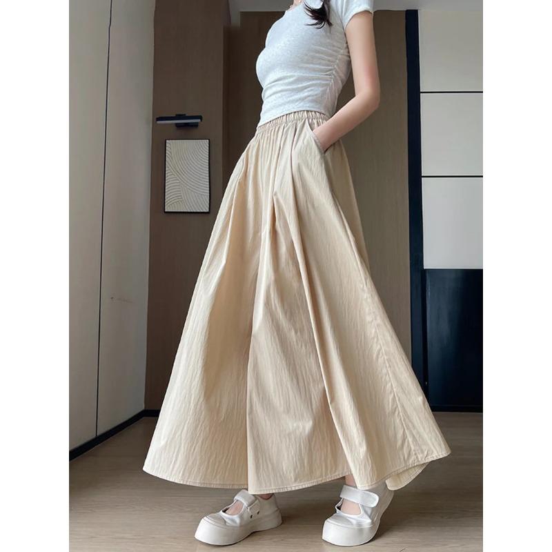 Spring Summer A Line High Waist Pants Skirt Women Trend Fashion Japanese Culottes Casual Loose Ice Silk Wide Leg Pant