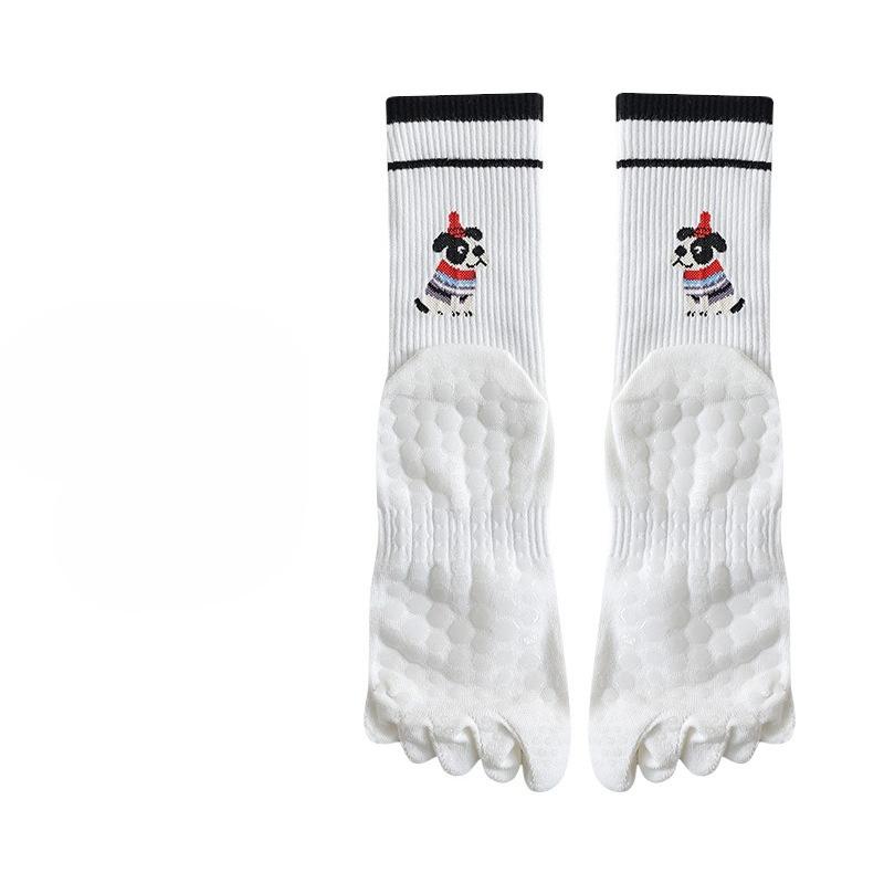 Yoga Socks, Women's Anti-slip Silicone Five-finger Socks, Fitness Exercise Pilates, Cartoon Puppy Mid-calf Socks