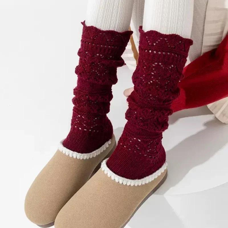 

6pcs Cozy Hollow Knitted Socks for Women Soft Warm Home Long Tube Socks 2025 Autumn Autumn and Winter Stockings Boots Socks One Size