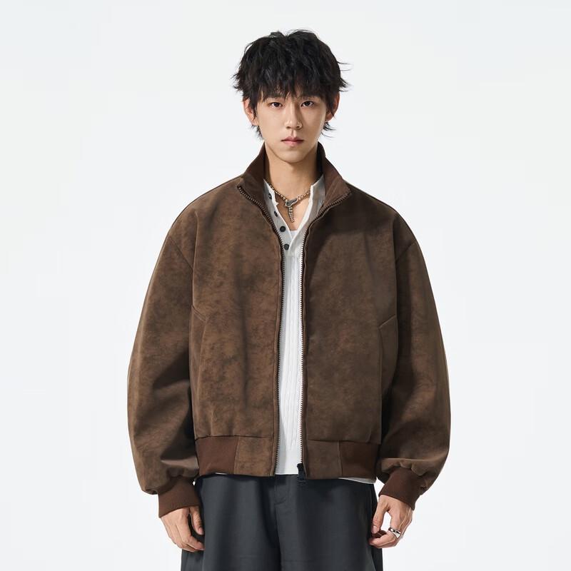 

Fengxun Men s Velvet-Feel Stand Collar Bomber Jacket FXJS5601 2XL