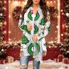 Women's Casual Christmas Print Mid-Length Open Front Cardigan Sweater for Holiday Wear