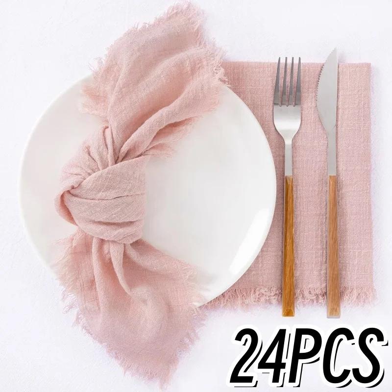 48PCS Napkins 30x30cm Cotton Cloth Gauze Retro Burr Rustic Towel Dining Place Mats Wedding Party Linen Fabric Table Decoration