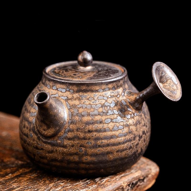 

Old Rock Mud Rough Pottery Tea Pot Retro Black gold glazeTeapot Tea Kettle Tea Ceremony Tea Making Single Pot Tea Ceremony
