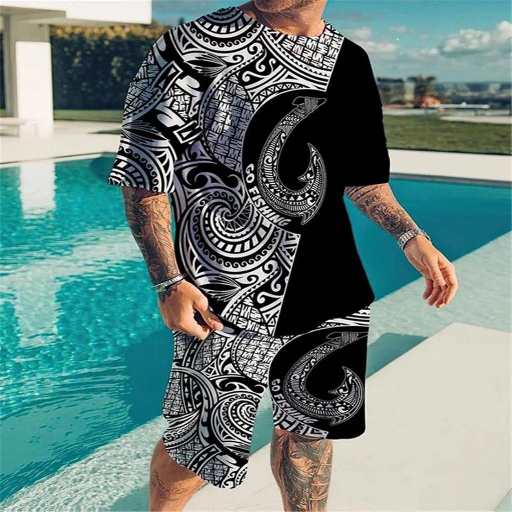 2025 Summer new 3D men's suits Casual Shorts and T-shirts Summer clothing sports trends