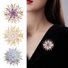 Women Brooch High-Gloss Rhinestone Inlay Sparkling Chrysanthemum Design Lapel Pin Non-Slip Buckle Scarf Badge Clothing Bags