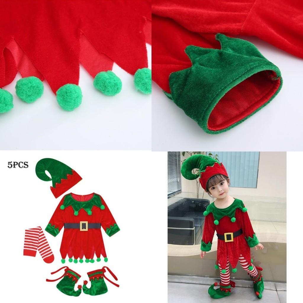 Velvet Boys Girls Christmas Elf Outfit Xmas Party Cosplay Set