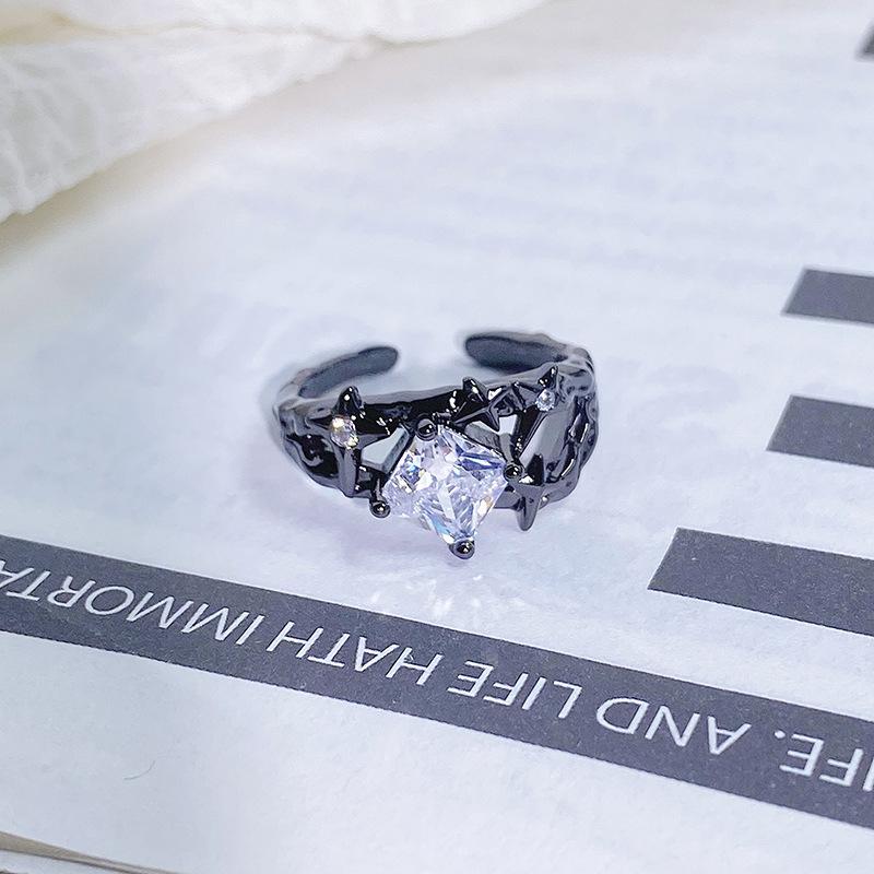 Dark Series Personality Trendy Cool Love Open Ring Irregular Inlaid Zircon Punk Retro High Sense Ring Woman