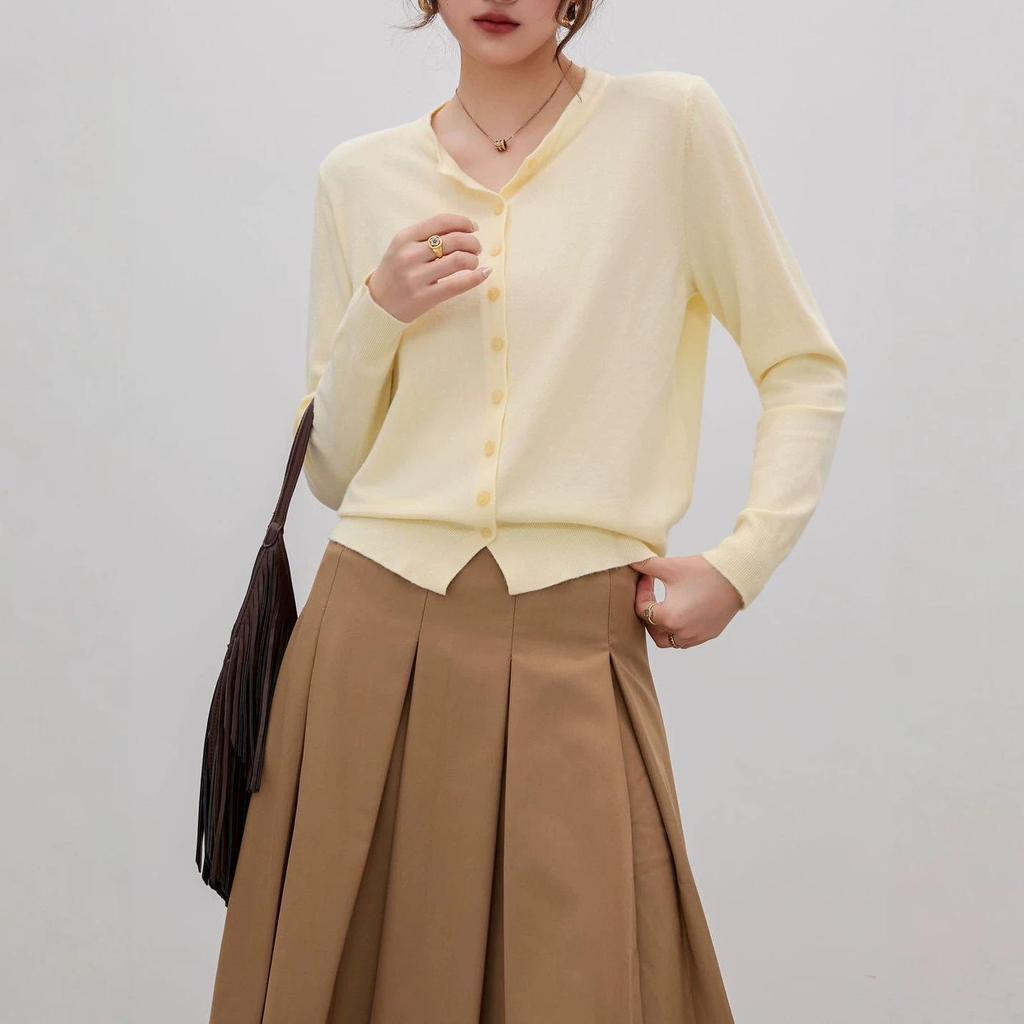 Round Neck Long Sleeve Knit Cardigan - Women's Versatile Solid Color Sweater for Spring and Autumn