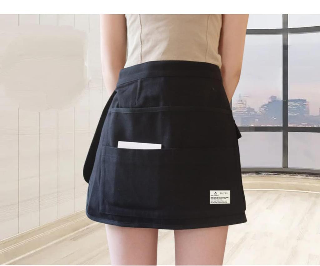 Stylish and Cute Cafe Apron, Short Apron, Half-length Apron with Pocket, Plain Apron, Waist Wrap, Waterproof and Stain-resistant, Simple Apron for