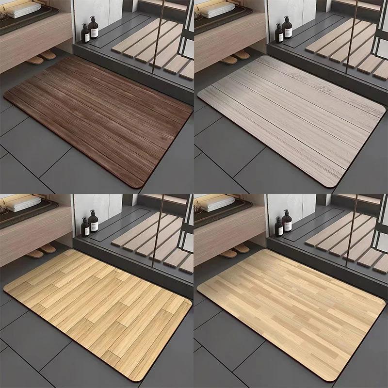 Vintage Wood Bath Mat, Quick-Dry Kitchen Mat, Non-Slip Waterproof Bathroom Mat, Ideal for Bathroom Decor
