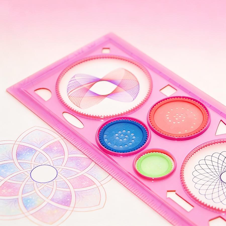 4/8pcs Transparent Spirograph Drawing Rulers (20x11cm) – Rotating Geometric Pattern Templates, Reusable Drafting Tools