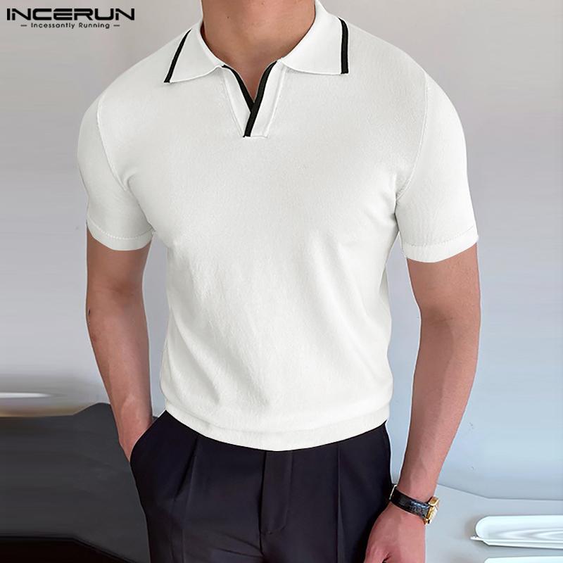 

INCERUN Мужские рубашки с короткими рукавами и воротником, свободные летние футболки