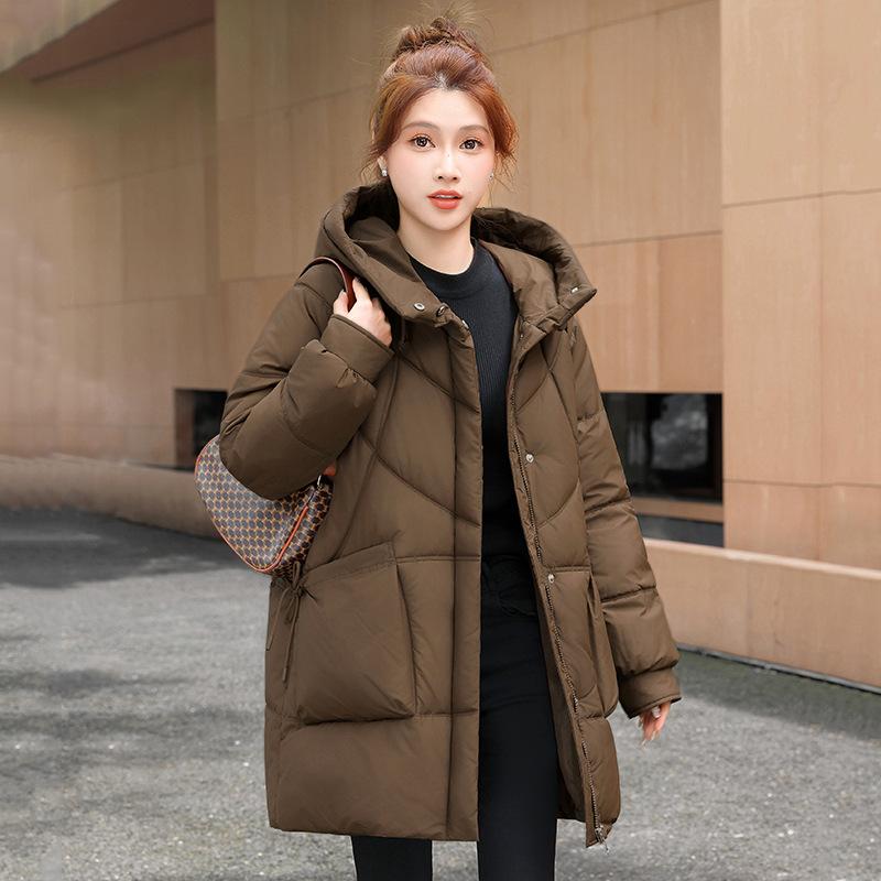 New large-size cotton-padded clothes for women's winter medium and long cotton-padded clothes, Korean version of thin and thickened hooded