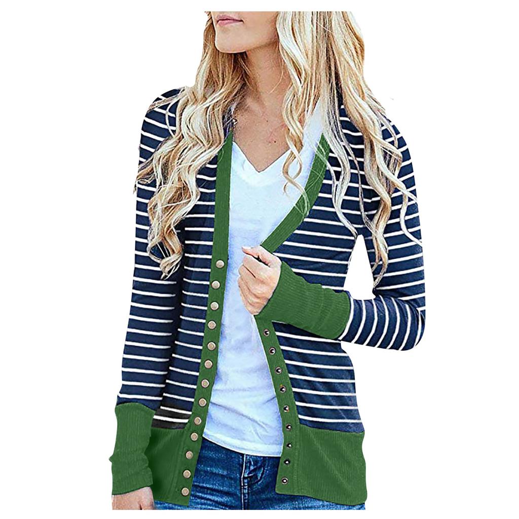 Moda damska Casualowe paski z długimi rękawami Cardigan Jacket Tops