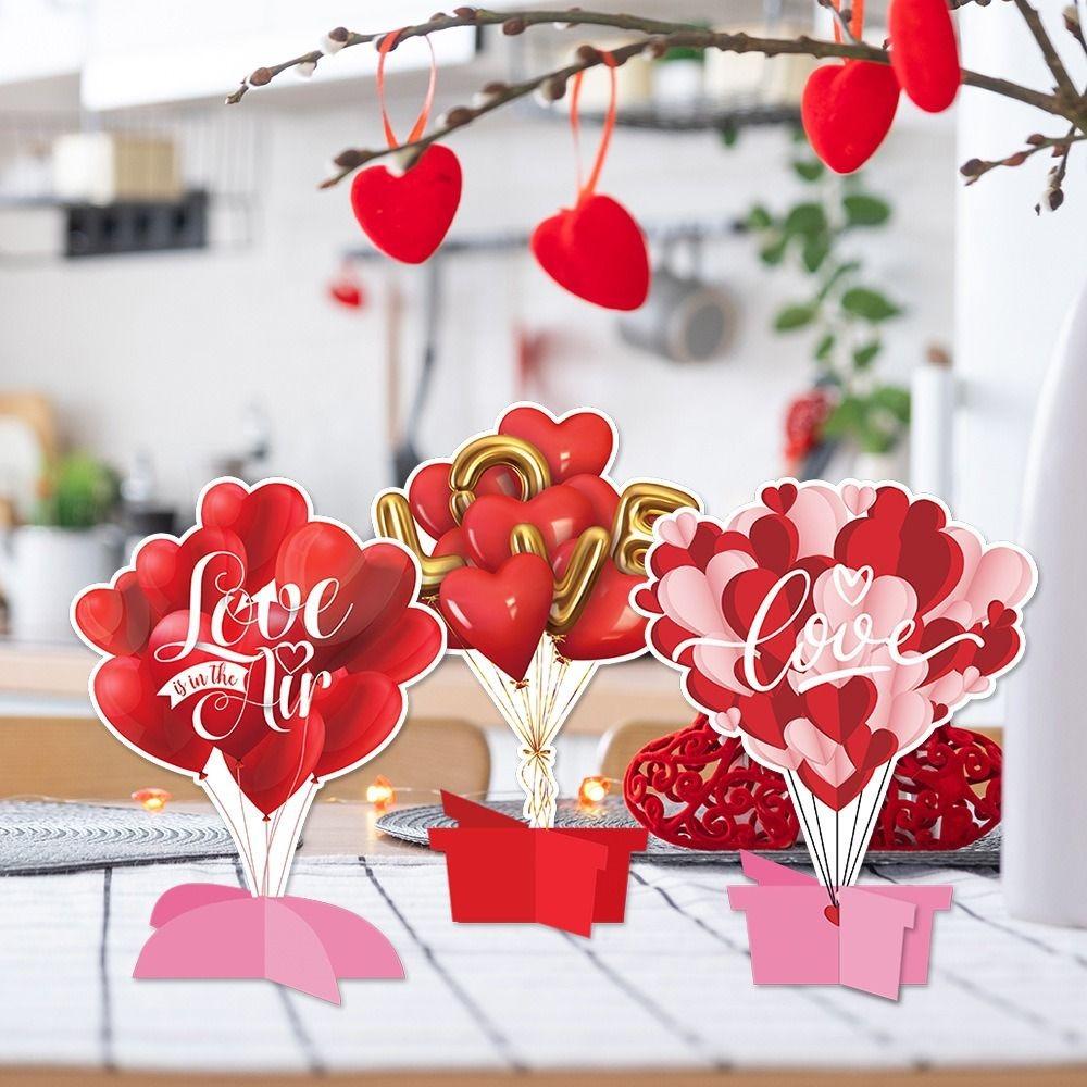 6Pcs Elegant Love Theme Valentines Day Decoration Red Paper Three-dimensional Balloon Card Table Topper Valentines Day