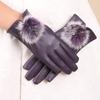 New Autumn and Winter Warm Gloves Fleece Cold-proof Women's Leather Gloves Rabbit Hairball Play Mobile Phone Touch Screen Gloves