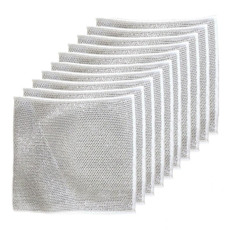 20/5Pcs Thickened Steel Wire Cleaning Cloth Non-Scratch Double-layer Iron Microfiber Mesh Dishrag Washing Pot Rags Kitchen Towel
