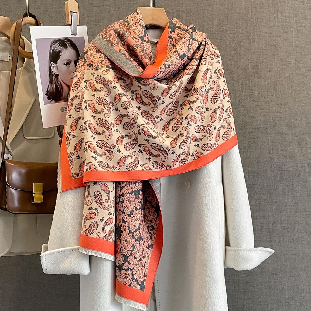 Retro Paisley Print Cashmere Feel Pashmina Women Winter Outdoor Keep Warm Large Shawls Wraps Tassels Lady Bufanda Blanket Poncho