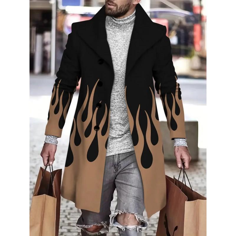 Mens Slim Fit Mid-Length Wool Blend Coat Striped Printed Casual Winter Outerwear 24-35 Years Old