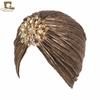 Noble gold pleated Indian hat headscarf hat with gold brooch accessories TJMG warm