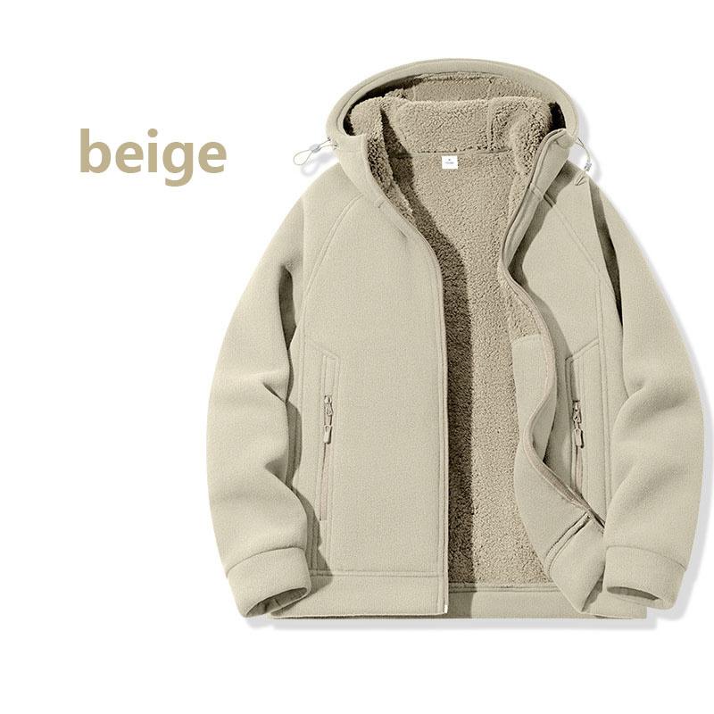 

2025 New Arrival Fleece-Lined Thickened Men s Outerwear Warm Jacket with Hood Windproof and Cold-Resistant Winter Coat 4XL бежевий