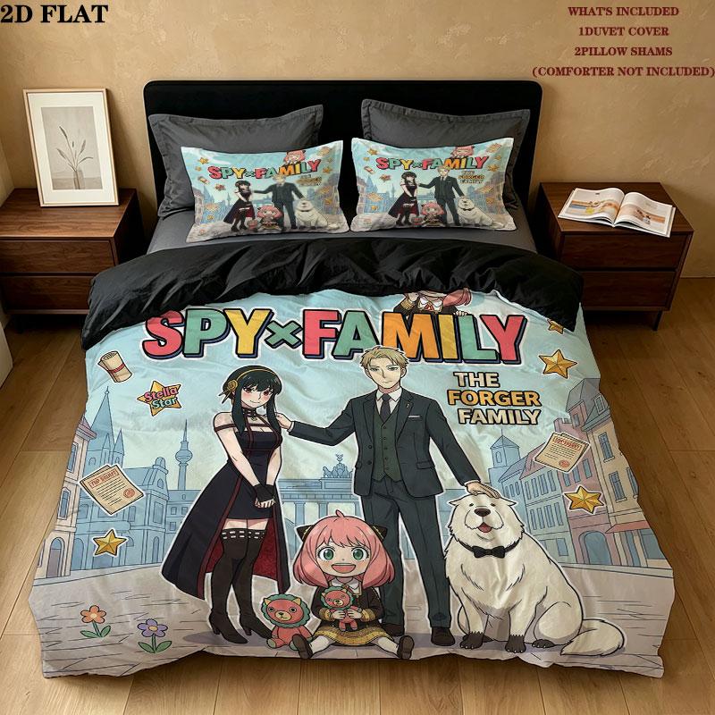 Spy Family Pattern Bedding Quilt Set Quilt Cover Pillowcase Home Birthday Gift(1 * duvet cover + 2 * pillowcase, without core)