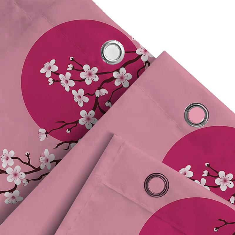 Elegant Japanese Cherry Blossom Shower Curtain With Pink Full Moon Design For Bathroom Decor Waterproof Fabric With Hooks Ideal
