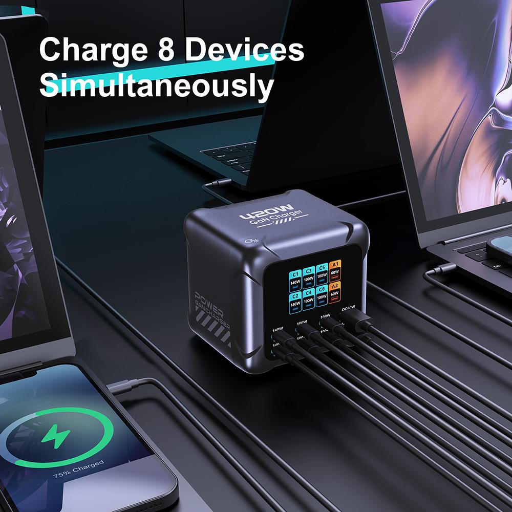 Ubigbuy 420W GaN Ladegerät PPS PD3.1 140W USB Typ C Ladegerät Digitalanzeige Schnellladestation für MacBook 17 Samsung