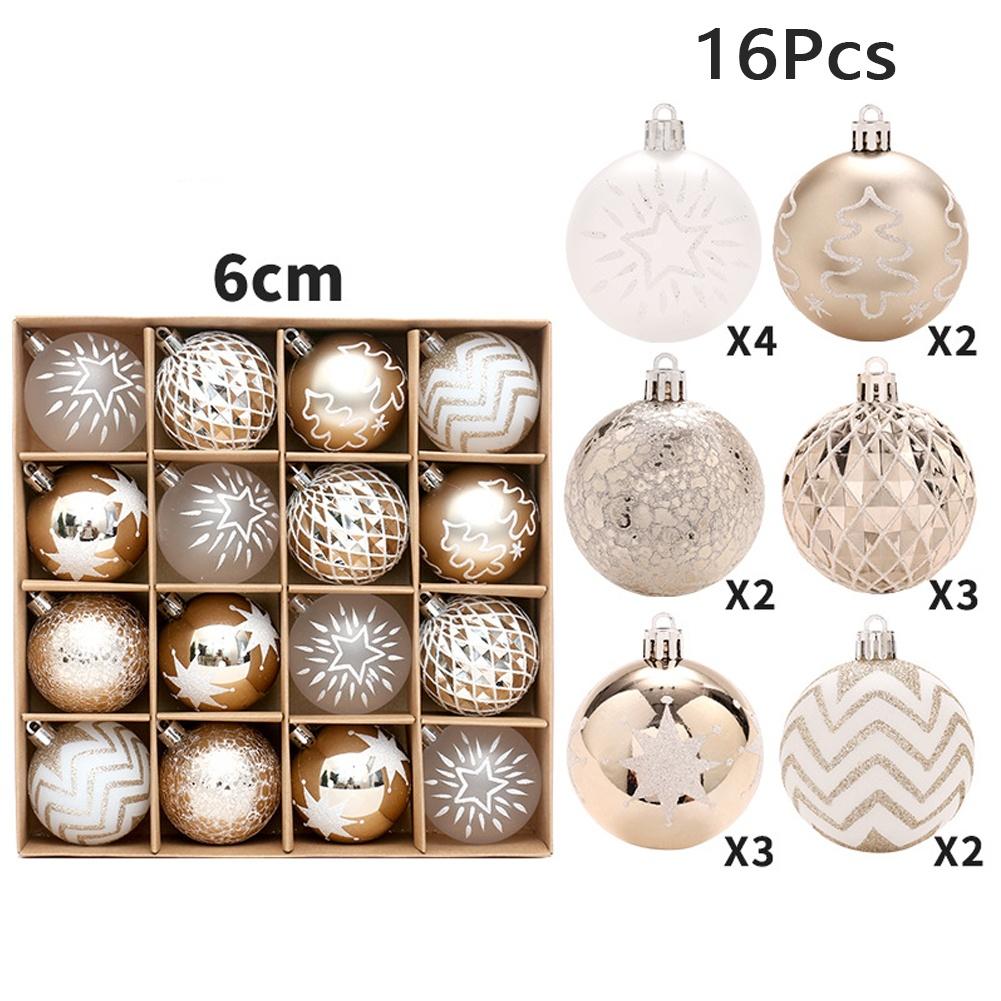 For Christmas Tree Ornaments Set of 16 Glittering Hanging Balls for Holiday Decorations Plastic with Hanging Loops