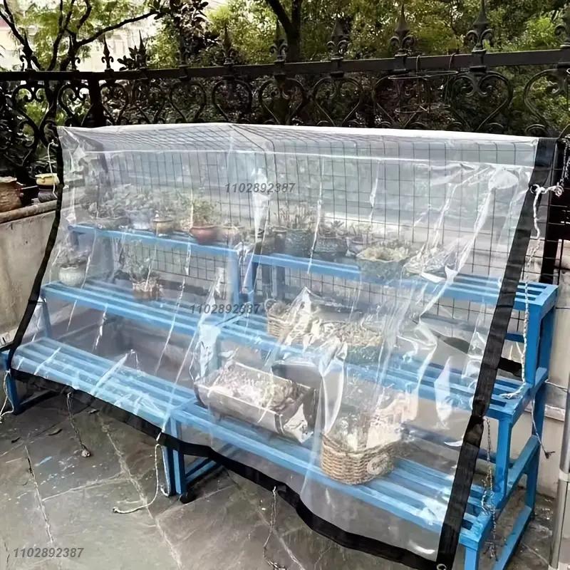 Przezroczysta Wodoodporna Plandeka Ogrodowa Odporna na Deszcz Przezroczysta Polietylenowa Plandeka Pokrowiec na Rośliny Izolacja Tkanina na Szopę z Oczkami