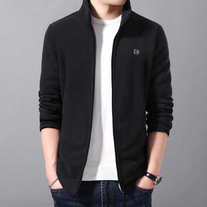 Spring and Autumn Coat Men's Fleece Thickened Thermal Jacket Stand-up Collar Casual