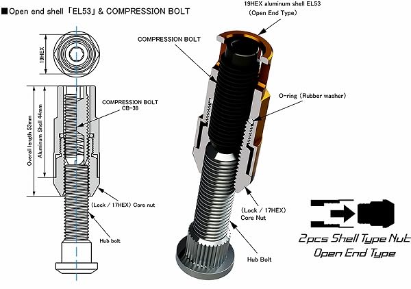 KYO-EI [Kyoei Sangyo] Kics LEGGDURA RACING Shell Type Lock & Nut Set (EL53)16 pcs + 4 Locks EL53-11R