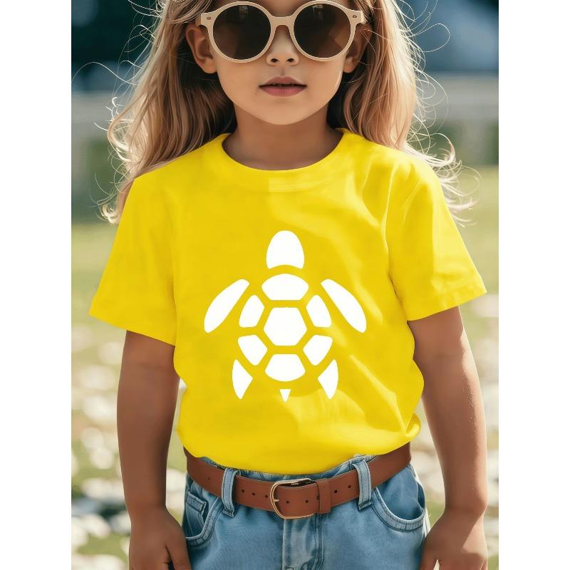 Europäische Größen Süßes und Einfaches Schwarz-Weiß Schildkrötenmuster T-Shirt für Mädchen und Jungen - Stylisches Lässiges Rundhals-Design, Perfekt für den Sommer