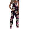 Mono Estampado Calavera Crisantemo Babero Pantalones Pantalones Largos