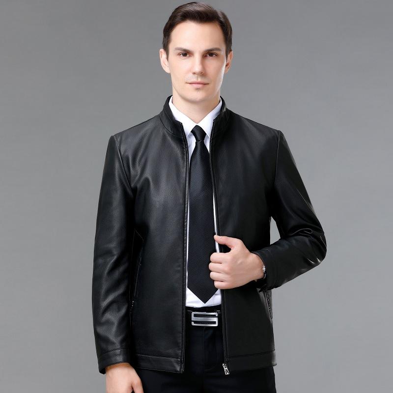 Genuine Leather Men's High-end Coat Sheepskin Middle-aged Business Casual Men's Stand-up Collar Velvet Jacket