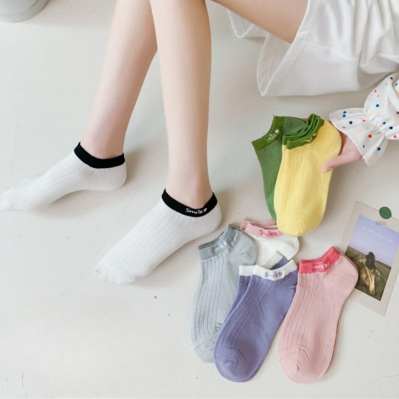 Damen Sommer Dünne Baumwollsocken, Kurze Socken, Niedrig geschnittene Socken, Gesticktes Herz, Süße und Niedliche Socken