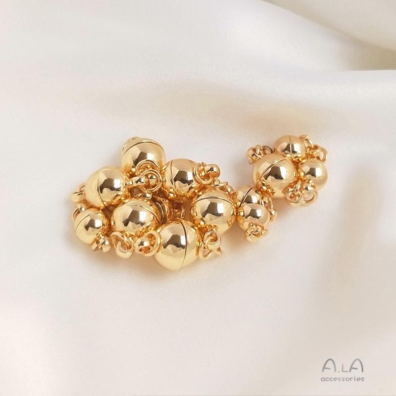 14K Gold-Filled Color-Preserving Magnetic Clasp Bead for Bracelet/Necklace DIY Jewelry, Round Shape
