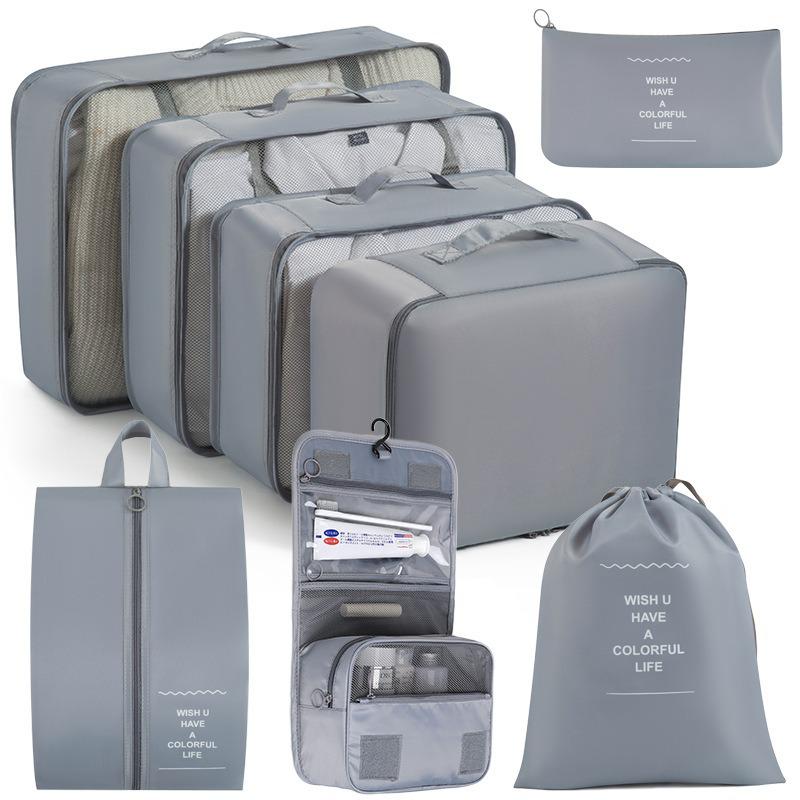 Eight-Piece Waterproof Travel Storage Bag Set for Business Trips - Large Capacity