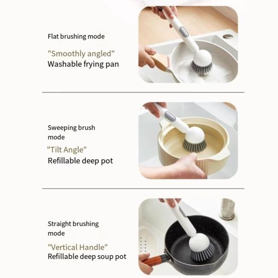 Cleaning Brush with Built-in Detergent Dispenser Adjustable Angle Rotating Scrub Function Wall Mount Kitchen Cleaning Scrubber